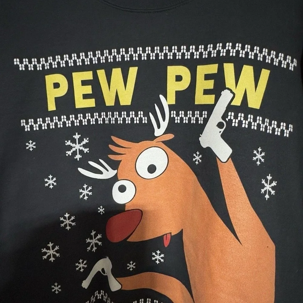 Port & Company Ring spun SZ L Ugly Christmas Sweater Santa's Reindeer Pew Pew‎